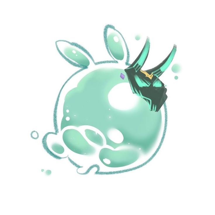 an image of a green apple with a bird on it's head and bubbles around it