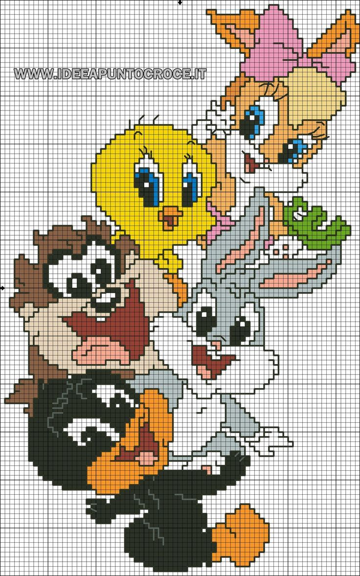 an image of cartoon characters on a cross stitch pattern