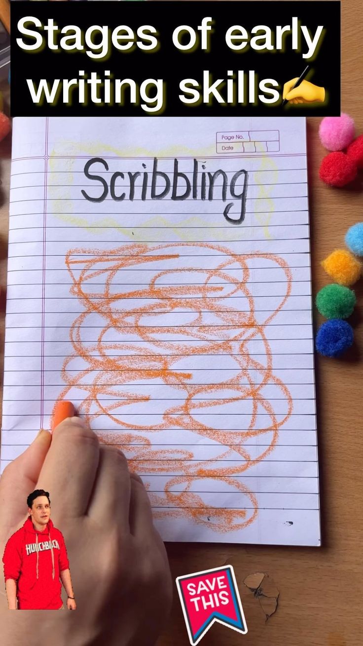 a child's hand writing on a piece of paper with the words scribbling