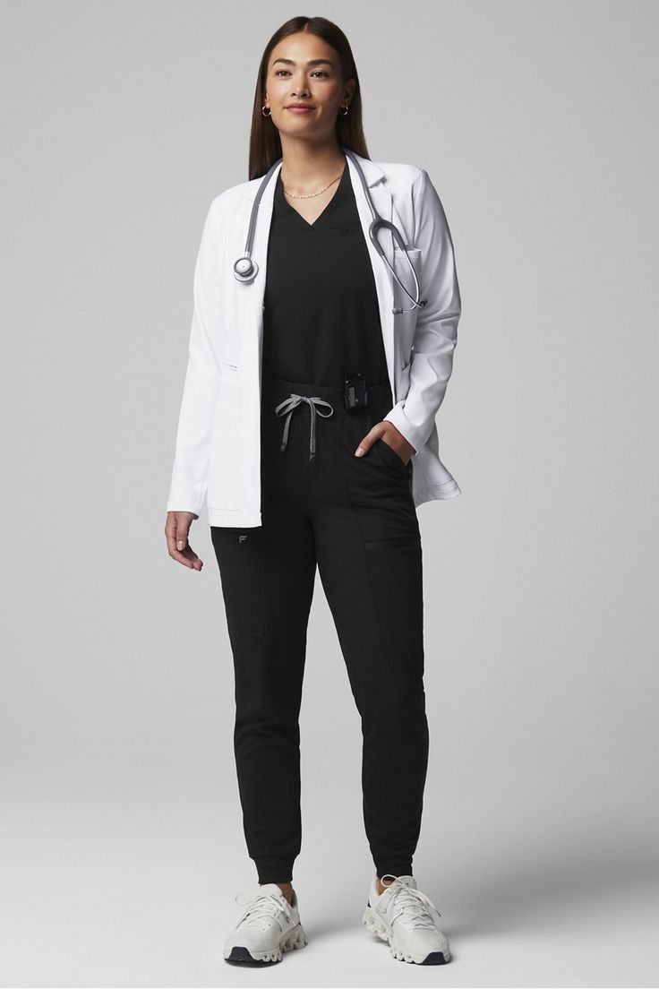 Axis Short Lab Coat Fabletics Classic White female Activewear >> Scrubs >> Lab Coats regular Anti-Static Research Lab Outfit, Lab Coat Outfit Aesthetic, Esthetician Lab Coat, Lab Coat Outfit, Doctor Outfit Women White Coat, Scrub Aesthetic, Lab Coat Aesthetic, Medical Professional Outfits, Fabletics Scrubs