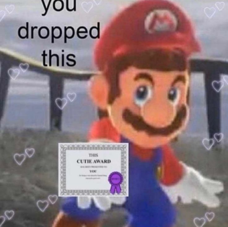 an image of mario running with a certificate in front of him that says, you dropped this