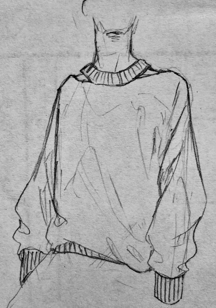 a black and white drawing of a person wearing a sweater