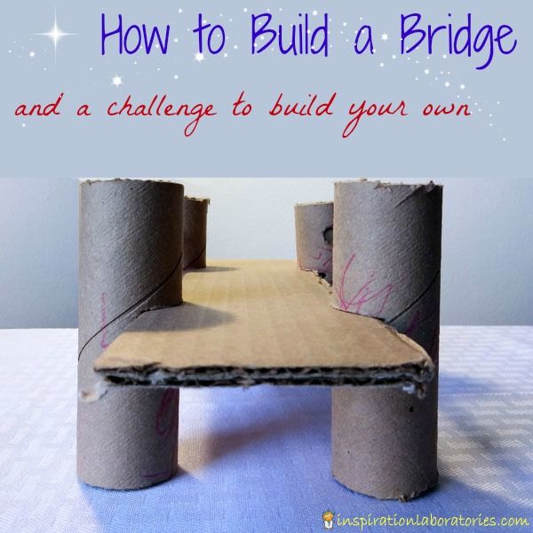 a cardboard chair made to look like a bridge with the words how to build a bridge and a challenge to build your own