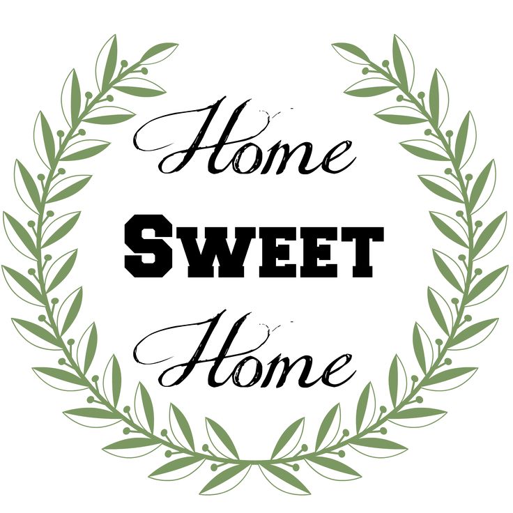 a wreath with the words home sweet home in black and white lettering on it, surrounded by green leaves