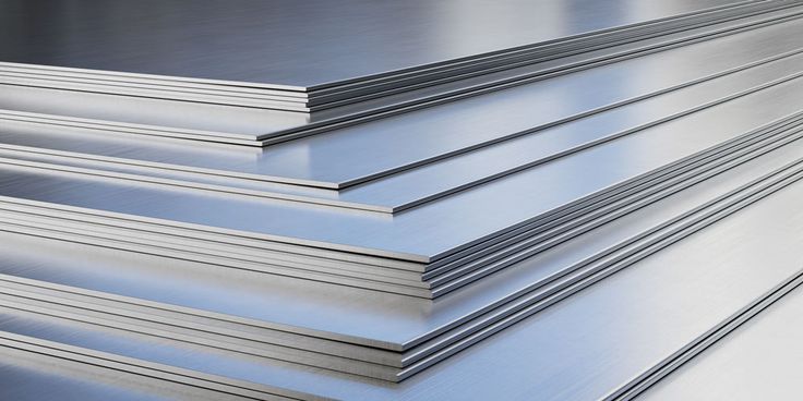 several stacks of metal sheets stacked on top of each other