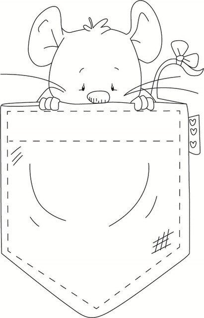 a cartoon mouse sitting in a pocket