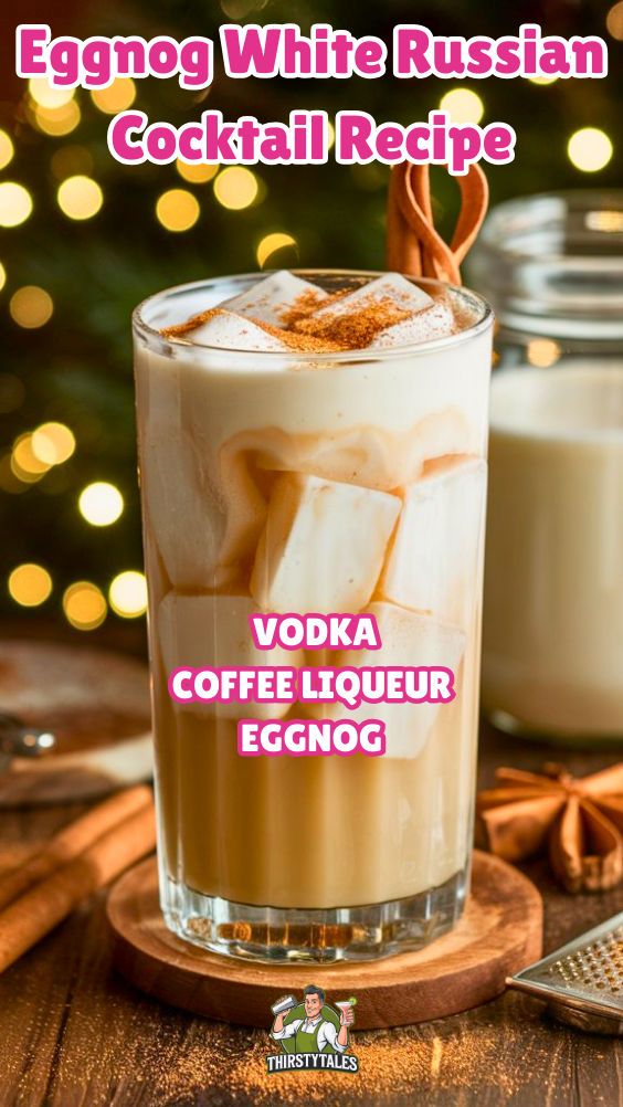 eggnog white russian cocktail recipe with vodka, coffee liqueur and eggnog