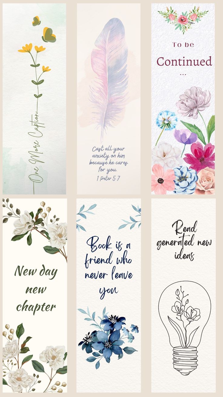 four different cards with flowers and words on them