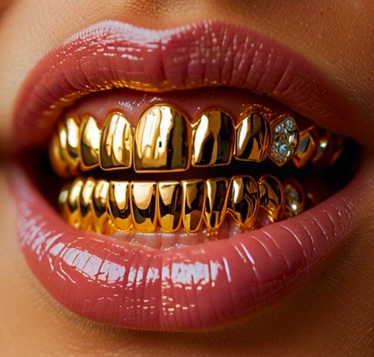 Grillz Aesthetic, Teeth Graphic, Gold Teeth Grills, Gold Grills, Teeth Grills, Gold Grill, Grills Teeth, Gold Teeth, Dread Hairstyles