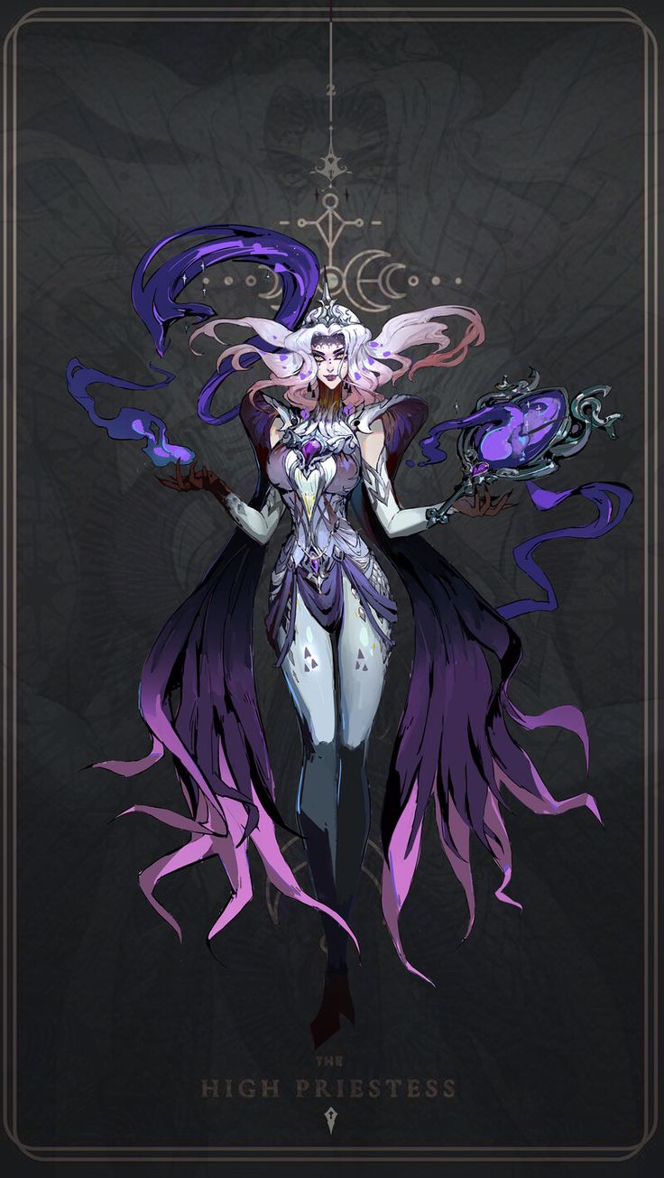 an anime character with purple hair and long white hair, holding two swords in her hands