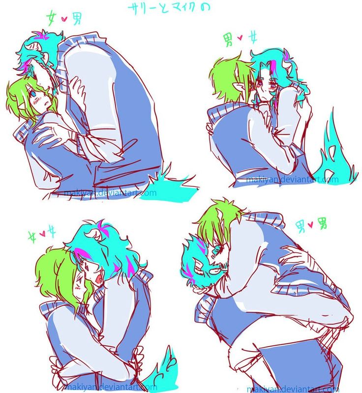 some drawings of people hugging each other in different poses, with one person holding the other's head