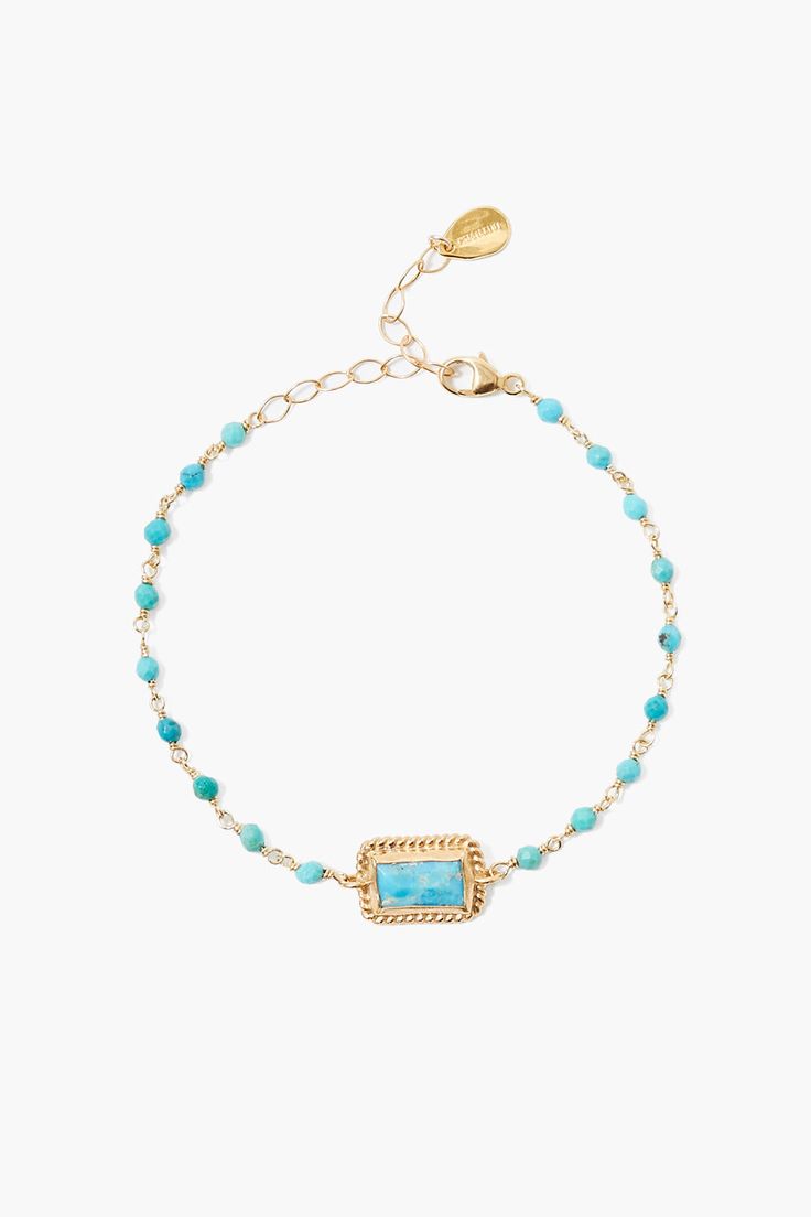 Gold chain bracelet with turquoise beads and pendant. 18k gold plated sterling silver, turquoise. 6 1/4" - 7 3/4" adjustable. Handmade in Vietnam. Gold Bracelet Chain, Turquoise Beads, Gold Plated Sterling Silver, Chain Bracelet, Handmade Bracelets, Gold Chains, Aura, 18k Gold, Gold Plate