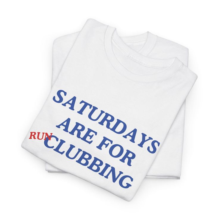 Get your groove on with our "Saturdays are for Run Clubbing" tee! This fun shirt is perfect for both runners and club goers alike. With a retro cartoon mascot of a disco ball, this unisex tee is sure to stand out in the crowd. Whether you're hitting the pavement or hitting the dance floor, this shirt is the perfect addition to your funny running apparel collection. Stay stylish and comfortable - order yours today! Please review the size chart to ensure you receive the fit you want! Order size(s) Running Shirt Design, Club Tshirt Designs, Run Club Shirt, Fun Run Shirt Design, Run Club, Triathlon Signs Funny, Graphic Tee Crew Neck T-shirt For Running, Walking Club, Marathon T-shirt