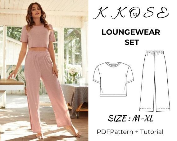 a women's top and pants sewing pattern with the words kosse loungewear set