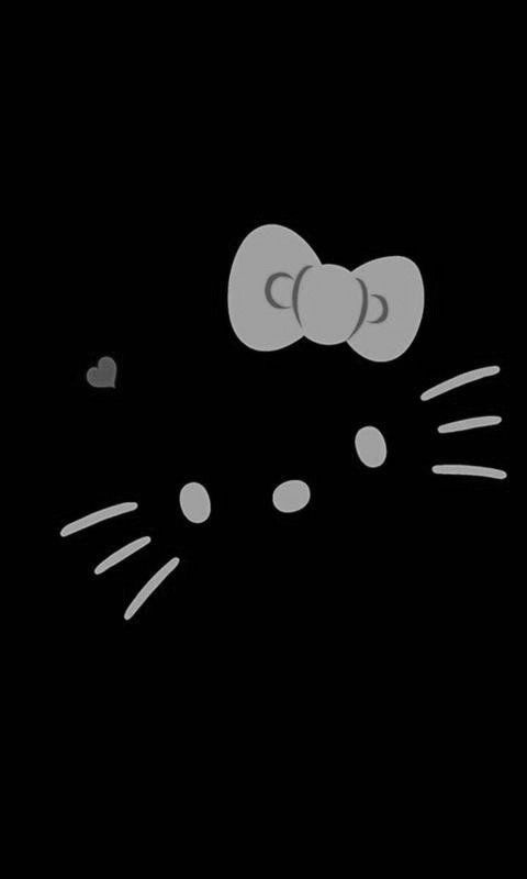 a black background with a cat's face in the middle and two hearts at the bottom