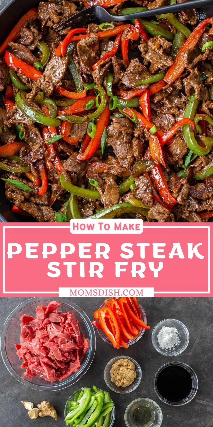 steak stir fry in a pan with peppers and other ingredients to make it look like they are