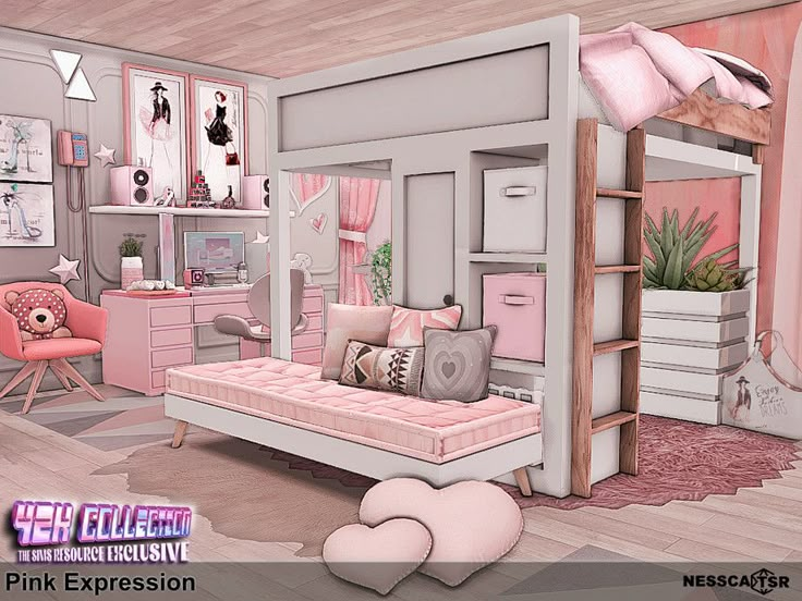 Sims Twin Bedroom, Sims 4 Cc Rooms Living Room, Sims 4 Double Bunk Bed Cc, Sims 4 Girly Bedroom Cc, Sims 4 Princess Room, Sims 4 Room Cc Sets, Sims 4 Cc Kids Activities, Sims 4 Cc Pink Bed, Sims 4 Cc Luxury Bedroom