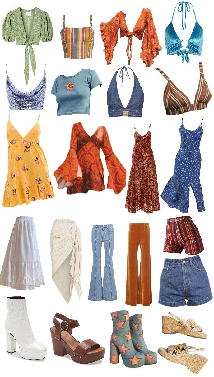 Chapelle Roan Outfit Ideas, 70s Mama Mia Outfits, 70s Fashion Sketches, Momma Mia Inspired Outfits, Miami Clothes Outfit Ideas, Pop Star Inspired Outfits, 70s Mamma Mia Outfits, That 70s Show Outfits Laurie, 70s Aesthetic Style