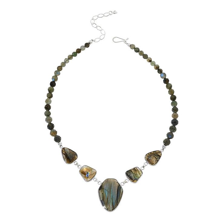 Jay King Sterling Silver Labradorite 18" Necklace This beautiful, handcrafted sterling silver necklace features the shimmering gray and silver colors of Madagascar labradorite for a look that's sure to add a touch of elegance to any outfit. From Jay King.       Necklace approx. 18"L x 5/16"W with 2-3/4" extender     Drop approx. 1-7/16"L x 1-1/16"W     Stamped .925     Hook closure     Necklace has multi-stone sterling silver drape with larger, freeform labradorite stone in center     Additional Silver Labradorite Necklace With Gemstone Beads, King Necklace, Jewelry King, Necklace Stone, Color Bands, Jade Necklace, Labradorite Beads, Labradorite Necklaces, Beading Wire