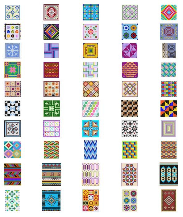 a large collection of different colored and patterned designs on white paper with text below it