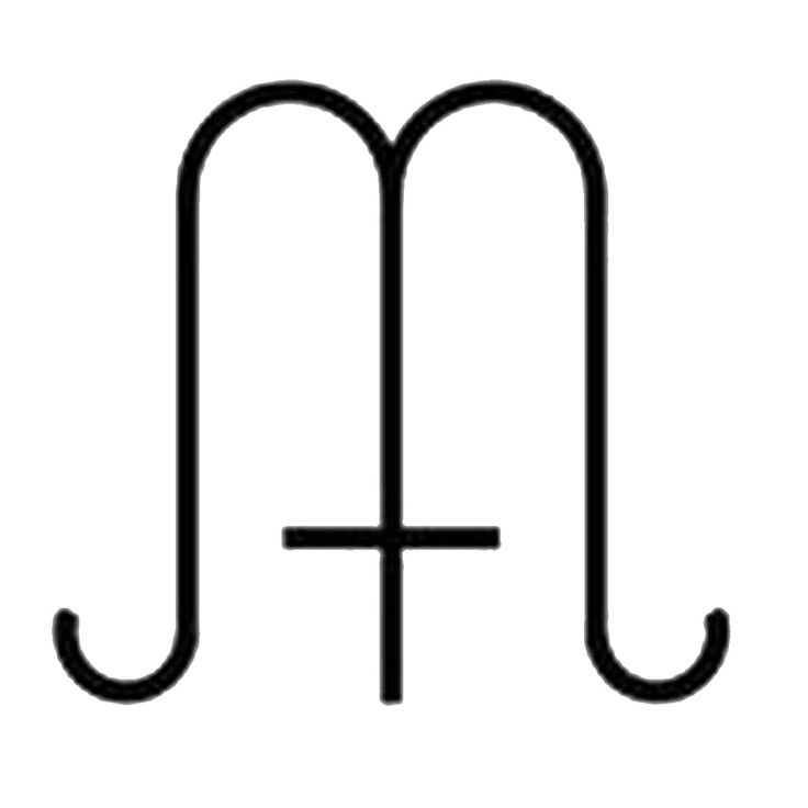 the letter m is made up of two lines and has a cross on top of it