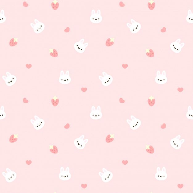 a pink background with hearts and rabbits on it