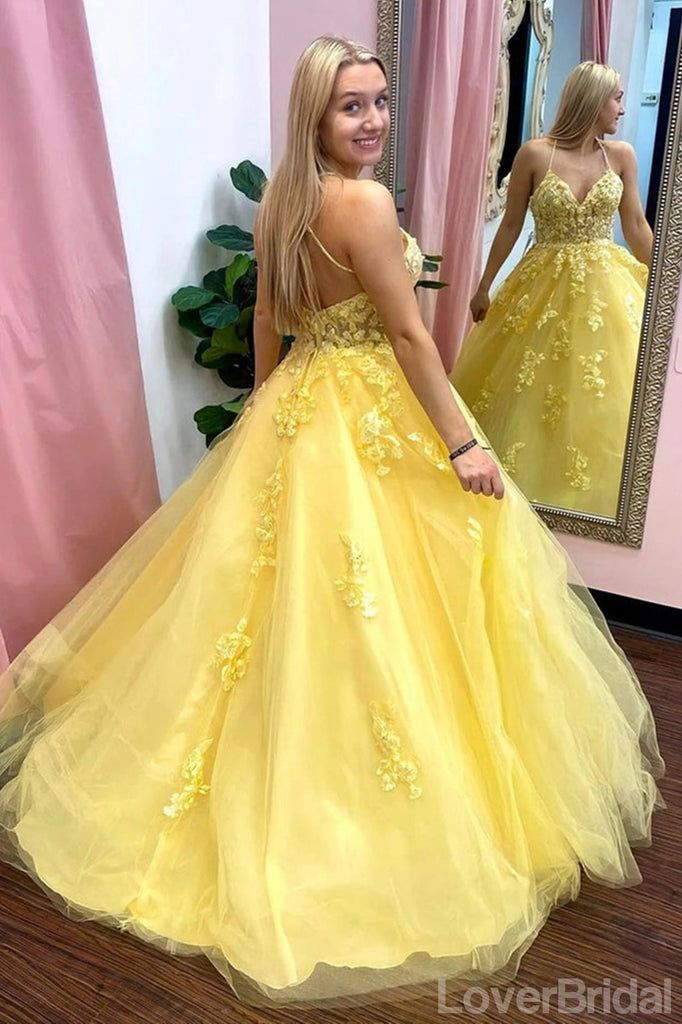 Formal Dresses Yellow, Yellow Formal Dress, Yellow Evening Dresses, Dresses Yellow, Cheap Prom Dresses Long, Princess Prom Dresses, Backless Evening Dress, Prom Dresses Yellow, A Line Evening Dress