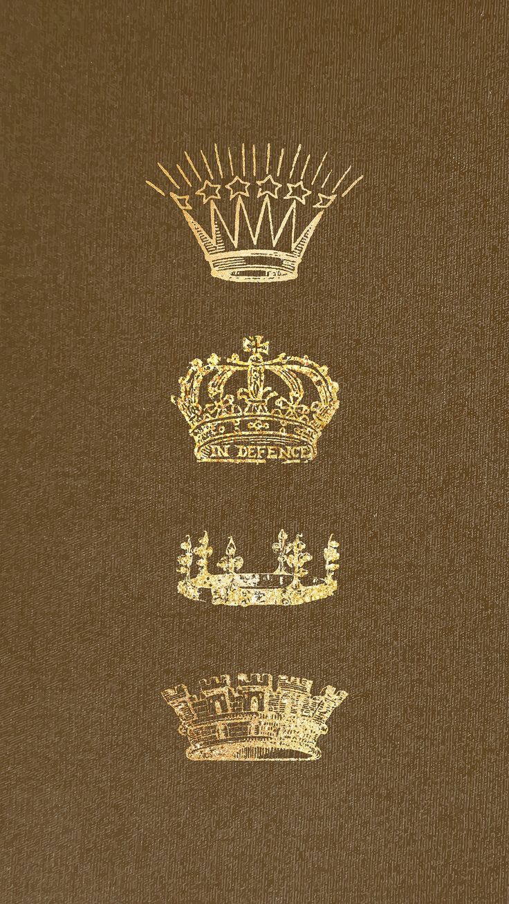 three crowns are shown in gold on a brown background