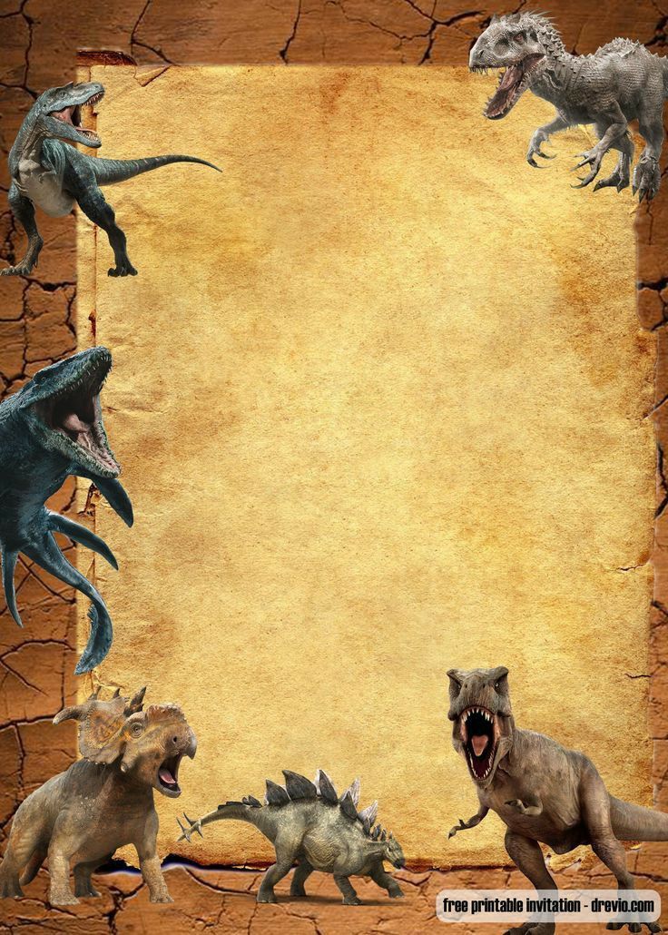 an old paper with dinosaurs on it in front of a grungy wall background