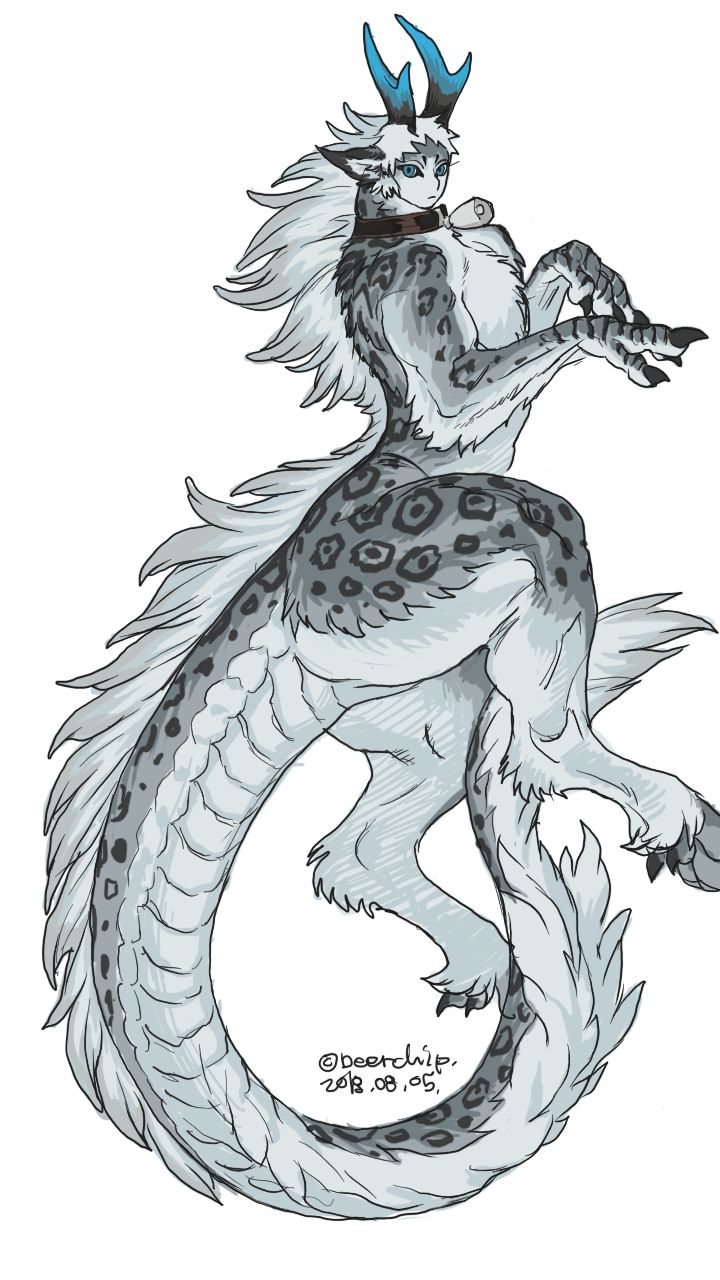 a drawing of a dragon with horns on it's head and tail, standing in front of a white background