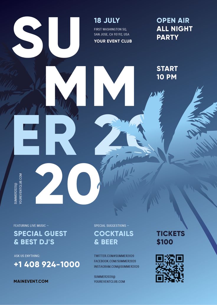 an event poster with palm trees and the words summ er 2 0 on it