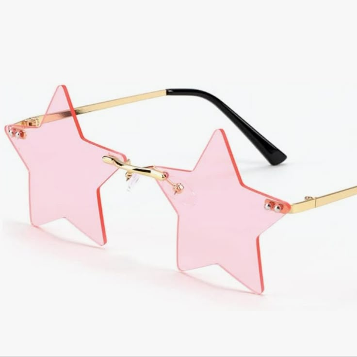 Brand New Festival Glasses Pink Star Glasses, Cute Pastel Accessories, Pink Star Sunglasses, Pink Tinted Glasses, Adjustable Rimless Party Sunglasses, Adjustable Fit Rimless Sunglasses For Parties, Pink Rimless Sunglasses For Party, Star Shaped Glasses, Festival Glasses