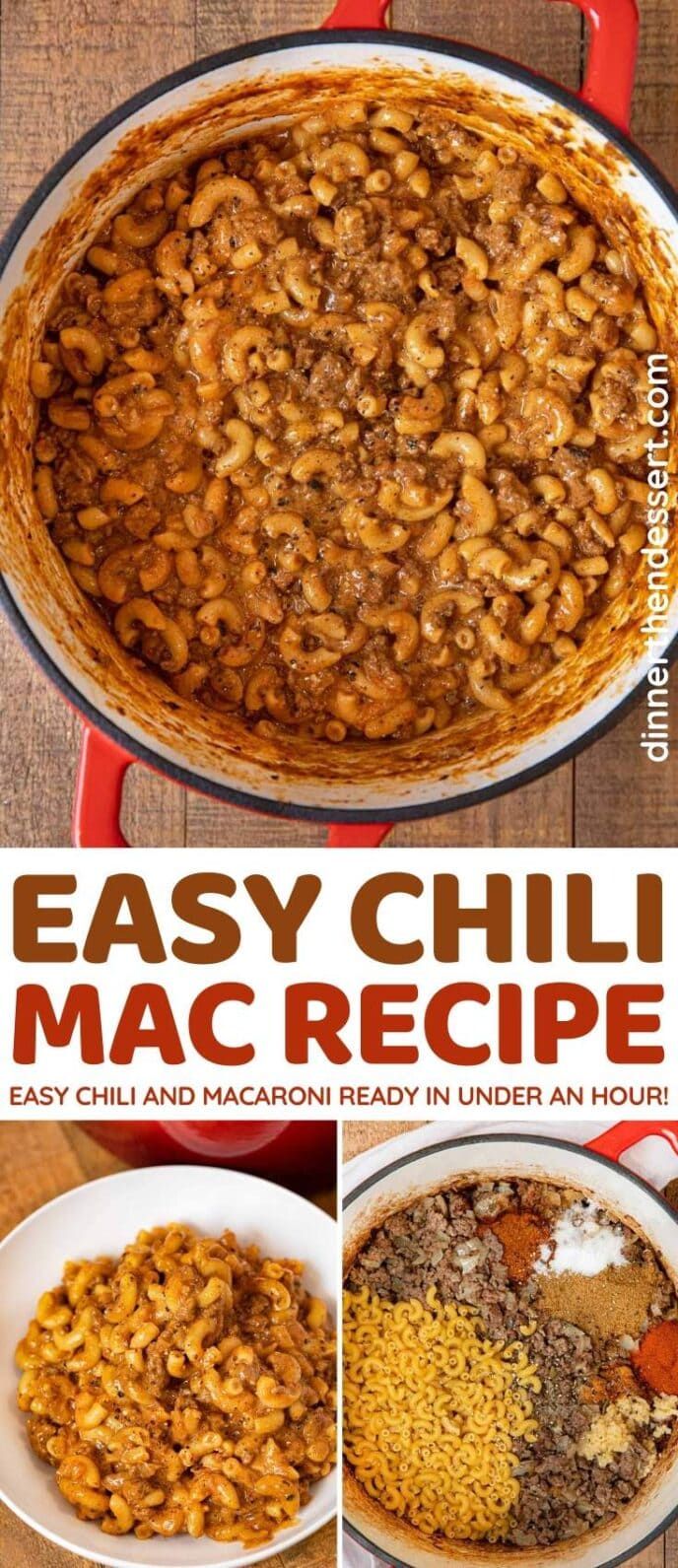 easy chili macaroni and cheese recipe in a red casserole dish