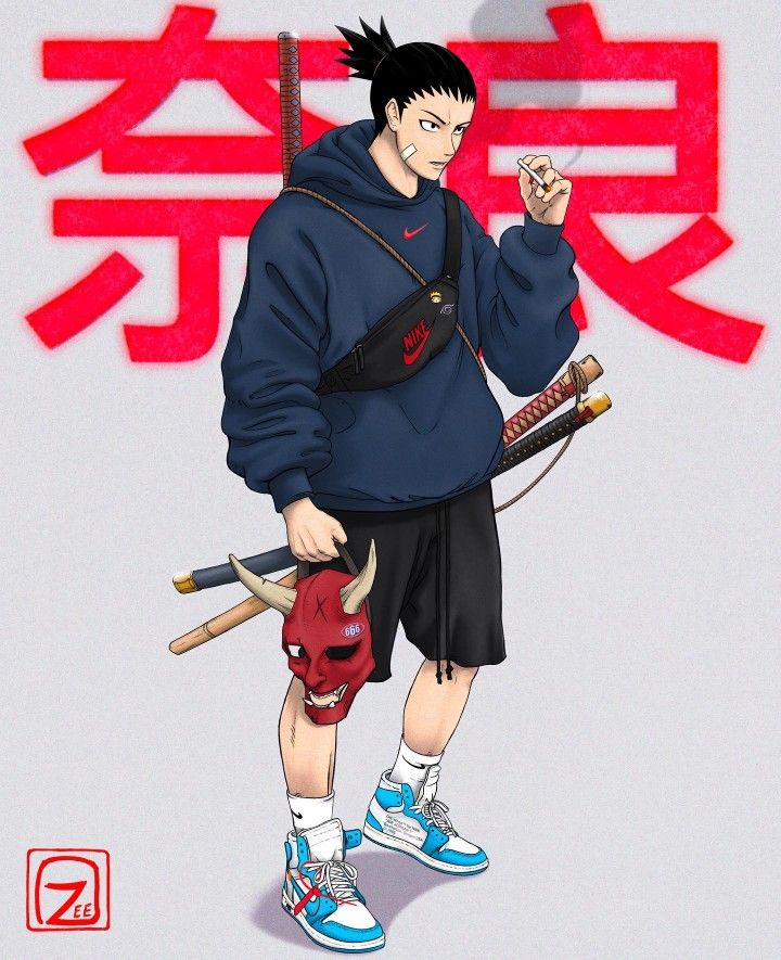 an anime character holding two baseball bats in his hand and looking at the camera, with chinese characters behind him