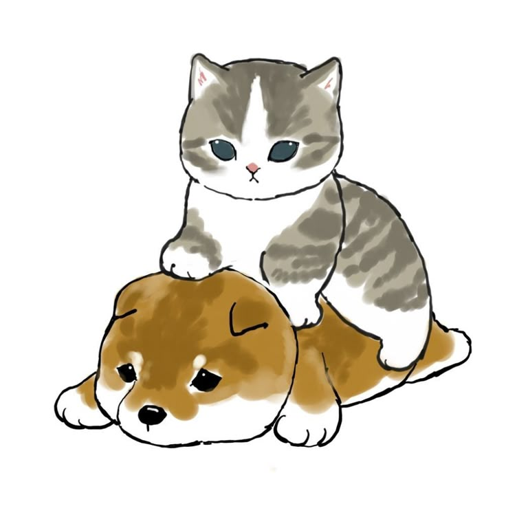 a drawing of a cat and dog laying next to each other