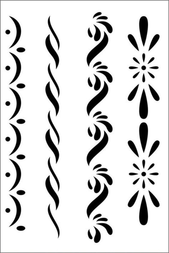 black and white swirls on a white background, set of four designs for tattoos