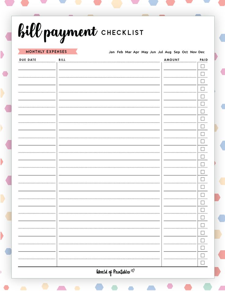 the printable bill payment checklist