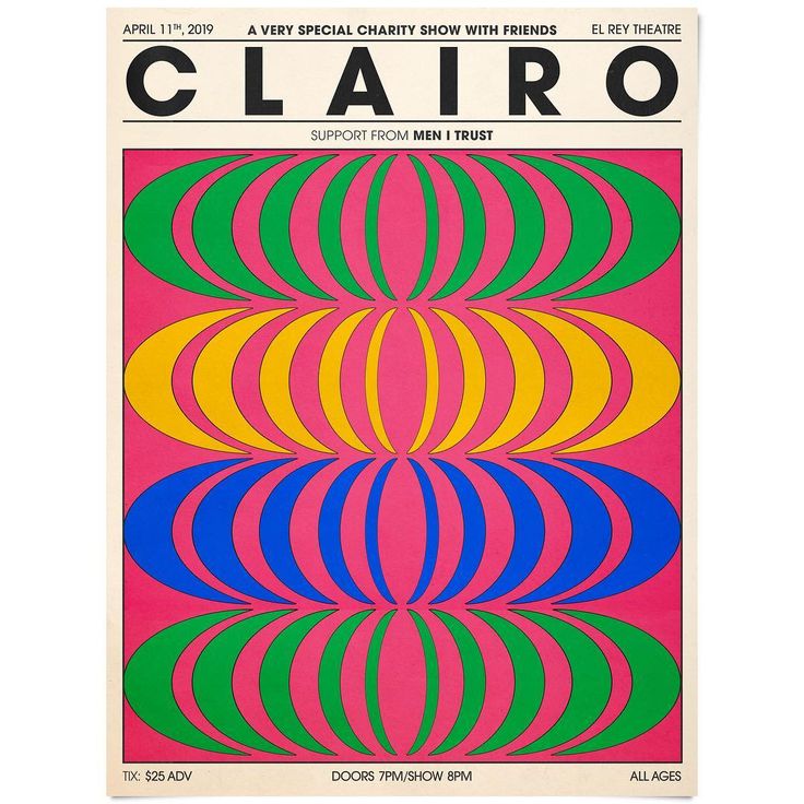 an advertisement for a concert with colorful circles on the front and back of it,