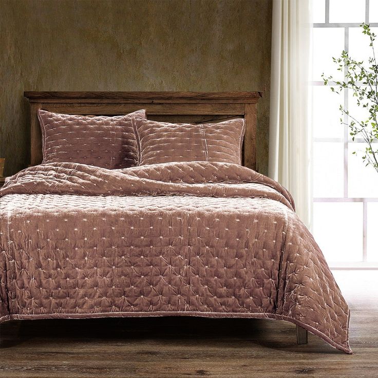 Stella Faux Silk Velvet Quilt Set in Dusty Rose Color from HiEnd Accents Silk Velvet Fabric, Velvet Quilt, Velvet Bed, Bedding Stores, King Quilt, Quilt Set, Rustic Bedroom, Queen Quilt, Accent Chairs For Living Room