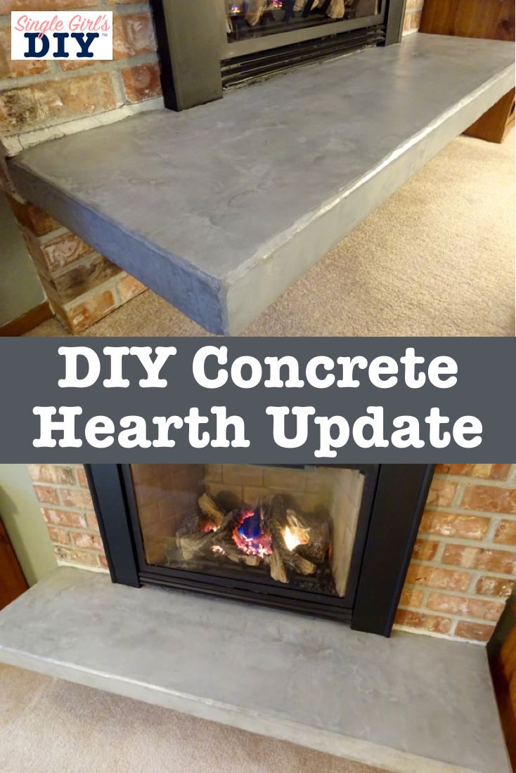 a fireplace with the words diy concrete hearth update