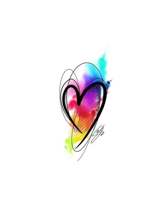 a colorful heart on a white background with the word love written below it in black ink