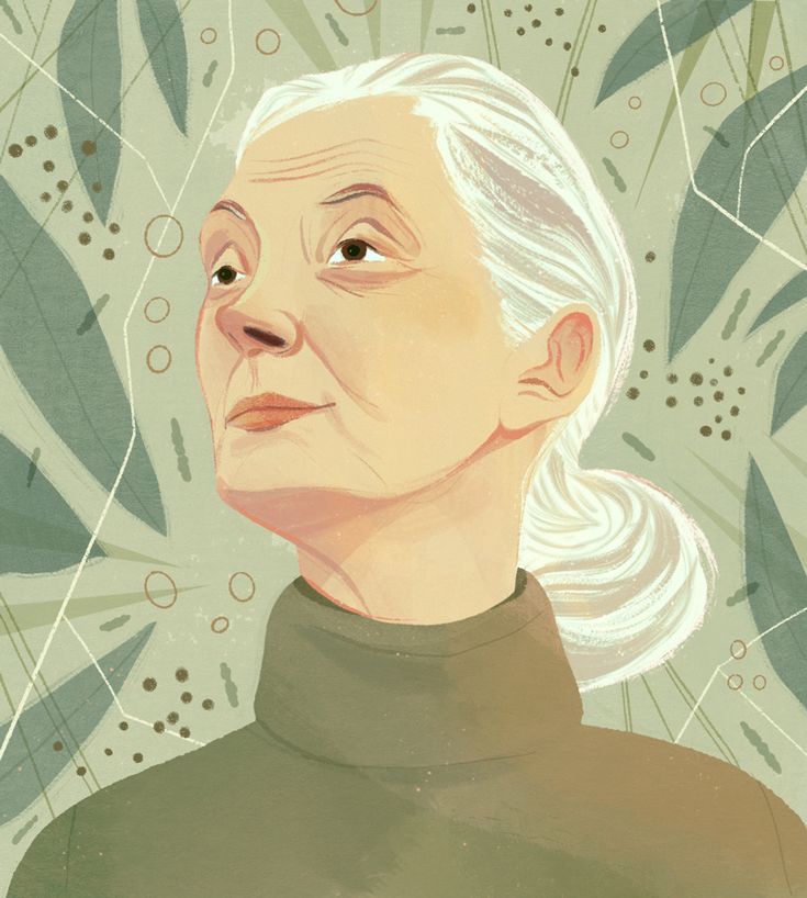 an older woman with white hair and green leaves in the background is looking up at something