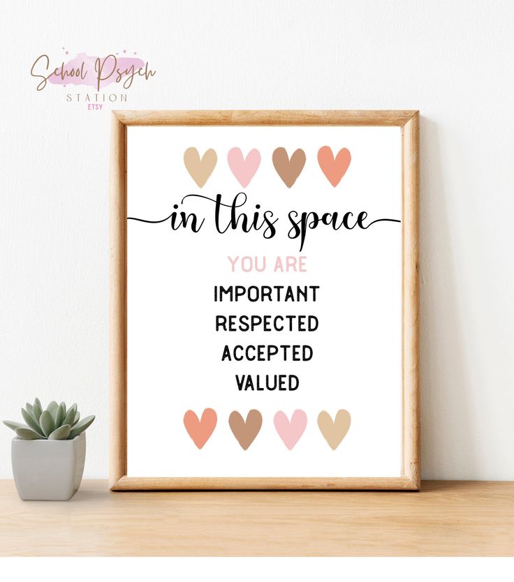 a framed poster with the words in this space you are important, respected and accepted