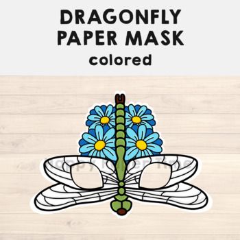 the dragonfly paper mask is decorated with blue flowers