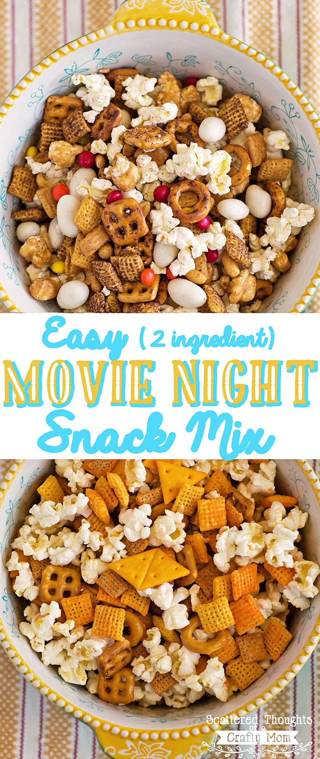 two bowls filled with movie night snack mix