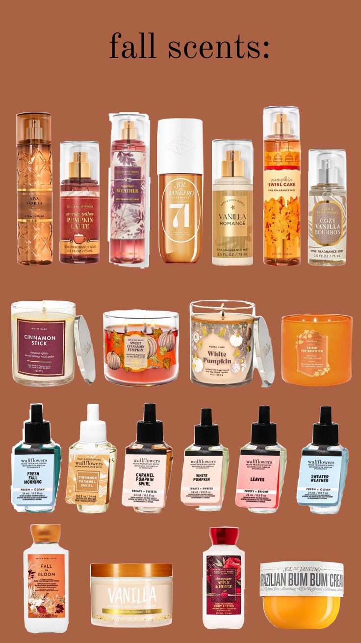 the top ten fall scents for all types of hair and body care products on display