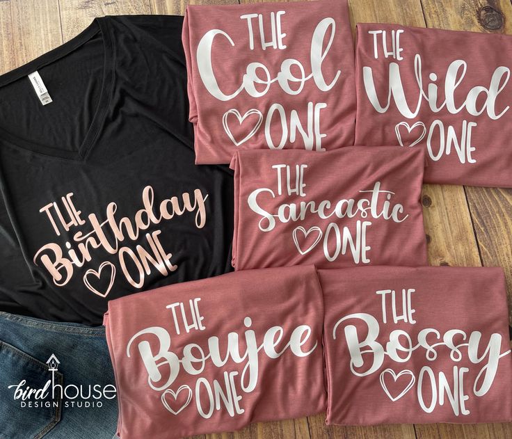 The Birthday One Shirt, Custom Best Friends Matching Tees, Boujee, Sassy, Flirty, Wild, Bossy, Cool, Crazy, Girls Trip, Cute Bachelorette graphic tees Short Sleeve Slogan Top For Birthday Gift, Pink Slogan Top For Birthday, Short Sleeve Tops With Text Print For Birthday Gift, Graphic Tee With Text Print For Birthday, Fun Custom Print Tops For Birthday Gift, Fun Custom Print Top For Birthday Gift, Short Sleeve Tops With Lettering For Birthday, Best Friends Matching, Custom Graphic Tees