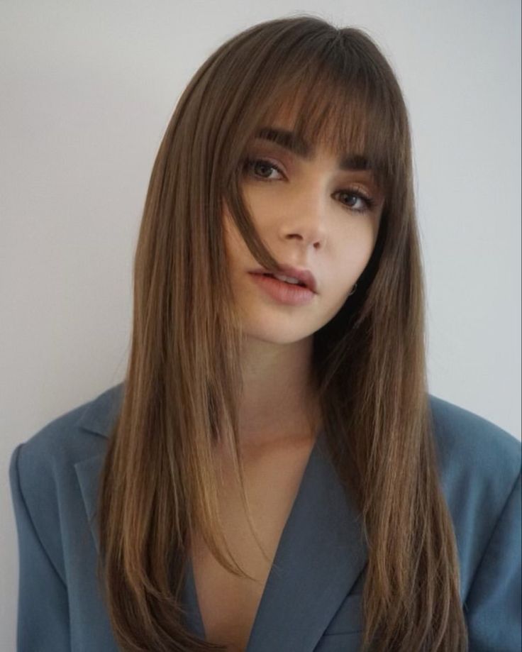 Mod Bangs Long Hair, Bangs With Long Layered Hair, 2024 Haircut, Lily Collins Hair, Hair Goal, French Hair, Hair Bangs, Long Hair With Bangs, Emily In Paris