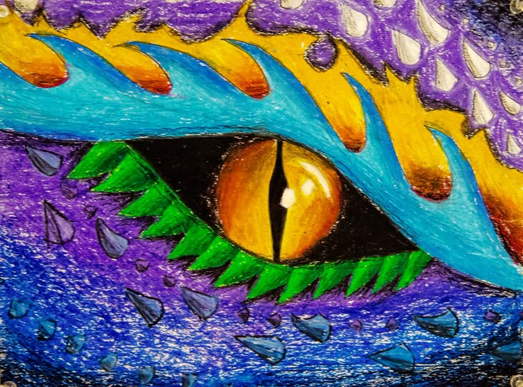 a drawing of an eye with yellow and blue colors on it's irises