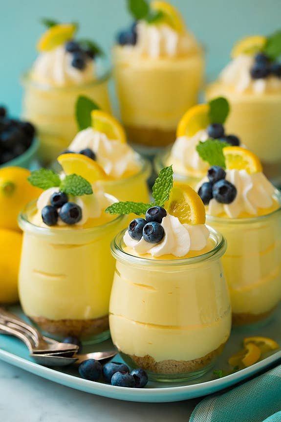 small desserts with lemon and blueberries on a plate